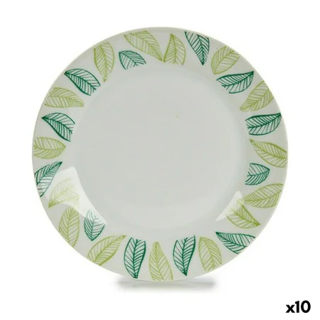 Prato de Sobremesa Folhas Branco Verde Ø 19 cm Porcelana (10 Unidades) de BigBuy Home, Pratos e fontes - Ref: S3624280, Preço...