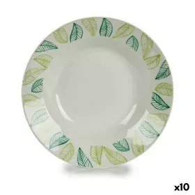 Prato Fundo Branco Verde Ø 20,6 cm Folhas Porcelana (10 Unidades) de BigBuy Home, Pratos e fontes - Ref: S3624283, Preço: 20,...