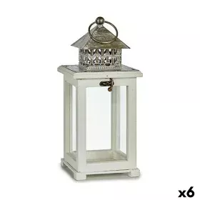 Lanterna Branco Prateado Madeira Metal 13 x 29 x 13 cm (6 Unidades) de Gift Decor, Candelabros e suportes para velas - Ref: S...