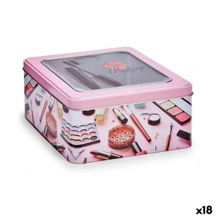 Caja de Almacenaje Maquillaje Rosa Hojalata 18 x 8,5 x 18 cm (18 Unidades) de BigBuy Home, Soportes y dispensadores - Ref: S3...