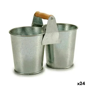 Planter Double Brown Silver Wood Zinc 20 x 15 x 10,2 cm (24 Units) by Ibergarden, Cachepots - Ref: S3624582, Price: 45,21 €, ...