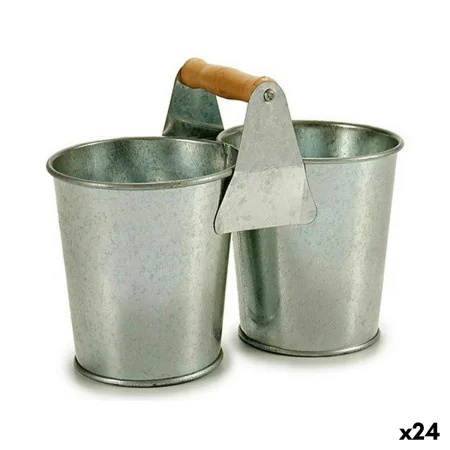 Planter Double Brown Silver Wood Zinc 20 x 15 x 10,2 cm (24 Units) by Ibergarden, Cachepots - Ref: S3624582, Price: 46,11 €, ...