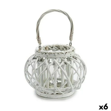 Candleholder White wicker Glass 30 x 19 x 25,5 cm (6 Units) by Gift Decor, Candelabras and candle holders - Ref: S3624602, Pr...