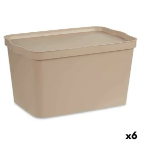 Caja de Almacenaje con Tapa Beige Plástico 24 L 29,3 x 24,5 x 45 cm (6 Unidades) de Kipit, Cajas y arcones de almacenaje - Re...