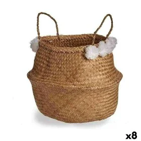 Decorative basket Pompoms White Natural Rushes 8 L 32 x 30 x 32 cm (8 Units) by Gift Decor, Storage baskets - Ref: S3626309, ...