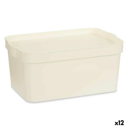 Caixa de Armazenagem com Tampa Creme Plástico 7,5 L 21,5 x 14,5 x 32 cm (12 Unidades) de Kipit, Caixas e baús de arrumação - ...