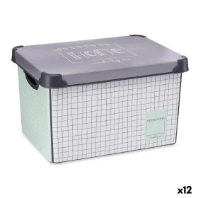 Boîte de rangement avec couvercle Home à carreaux 22 L Gris Plastique 29 x 23,5 x 39 cm (12 Unités) de Kipit, Boîtes et coffr...