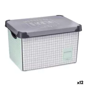 Caja de Almacenaje con Tapa Home Cuadriculado 22 L Gris Plástico 29 x 23,5 x 39 cm (12 Unidades) de Kipit, Cajas y arcones de...