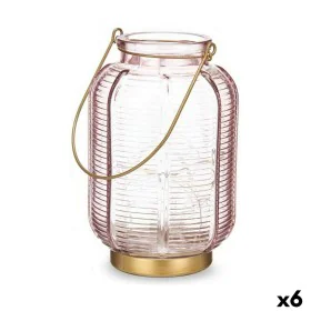 Farol LED Rayas Rosa Dorado Vidrio 13,5 x 22 x 13,5 cm (6 Unidades) de Gift Decor, Candelabros y portavelas - Ref: S3626776, ...