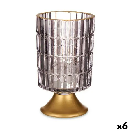 LED Lantern Grey Golden Glass 10,7 x 18 x 10,7 cm (6 Units) by Gift Decor, Candelabras and candle holders - Ref: S3626779, Pr...