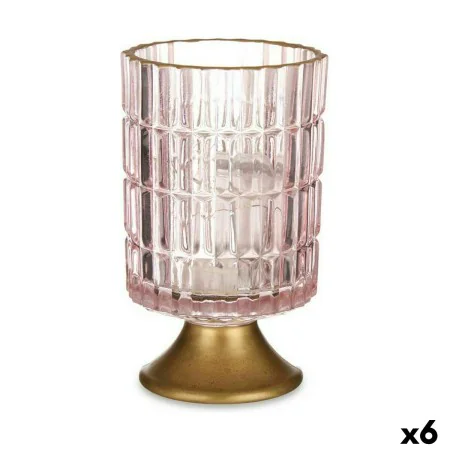 LED Lantern Pink Golden Glass 10,7 x 18 x 10,7 cm (6 Units) by Gift Decor, Candelabras and candle holders - Ref: S3626780, Pr...