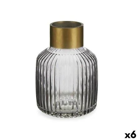 Vase Stripes Grey Golden Glass 14,5 x 22 x 14,5 cm (6 Units) by Gift Decor, Vases - Ref: S3626787, Price: 64,94 €, Discount: %