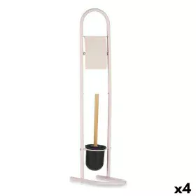 Toilet Paper Holder with Brush Stand 16 x 28,5 x 80,8 cm Pink Metal Plastic Bamboo (4 Units) by Berilo, Toilet accessories - ...