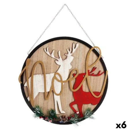 Hanging decoration Sign Christmas Reindeer Natural MDF Wood 29 x 1 x 29 cm (6 Units) by Krist+, Christmas - Ref: S3627024, Pr...