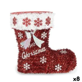 Decorative Figure Boot Tinsel White Red polypropylene PET 26 x 27 x 14 cm (8 Units) by Krist+, Christmas - Ref: S3627202, Pri...