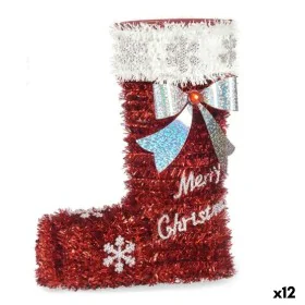 Decorative Figure Christmas Stocking Tinsel White Red polypropylene PET 18 x 23 x 8 cm (12 Units) by Krist+, Christmas - Ref:...