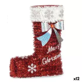 Deko-Figur Weihnachtsstrumpf Lametta Weiß Rot Polypropylen PET 18 x 23 x 8 cm (12 Stück) von Krist+, Weihnachten - Ref: S3627...