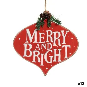 Adorno Natalício Merry and Bright Placa Colar Vermelho Plástico Madeira MDF 30 x 3,5 x 30 cm (12 Unidades) de Krist+, Natal -...