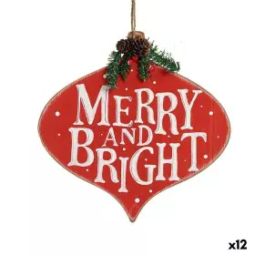 Adorno Navideño Merry and Bright Cartel Colgante Rojo Plástico Madera MDF 30 x 3,5 x 30 cm (12 Unidades) de Krist+, Navidad -...