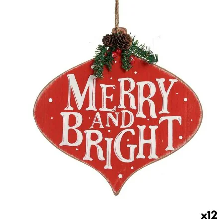 Christmas bauble Merry and Bright Sign Pendant Red Plastic MDF Wood 30 x 3,5 x 30 cm (12 Units) by Krist+, Christmas - Ref: S...