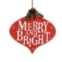 Christmas bauble Merry and Bright Sign Pendant Red Plastic MDF Wood 30 x 3,5 x 30 cm (12 Units) by Krist+, Christmas - Ref: S...