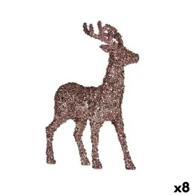 Decorative Figure Christmas Reindeer Glitter Pink Golden Plastic 15 x 45 x 30 cm (8 Units) by Krist+, Christmas - Ref: S36272...