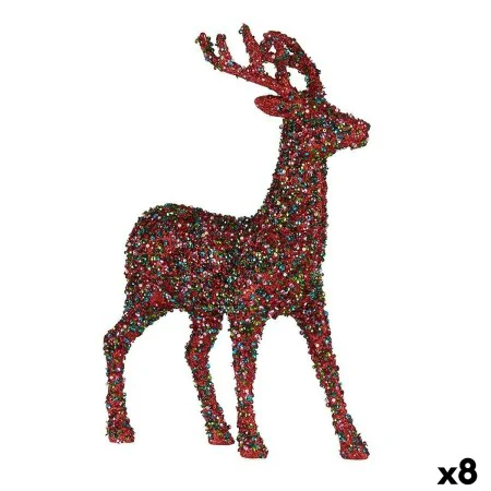 Decorative Figure Christmas Reindeer Glitter Multicolour Plastic 15 x 45 x 30 cm (8 Units) by Krist+, Christmas - Ref: S36272...