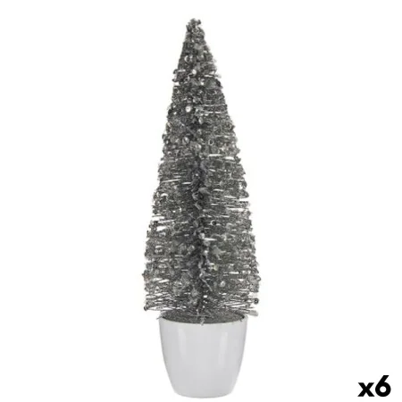 Statua Decorativa Albero di Natale Bianco Argentato Plastica 10 x 33 x 10 cm (6 Unità) di Krist+, Natale - Rif: S3627302, Pre...