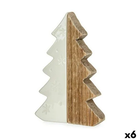 Decorative Figure Christmas Tree White Natural Wood Ceramic 3 x 21 x 14 cm (6 Units) by Krist+, Christmas - Ref: S3627455, Pr...