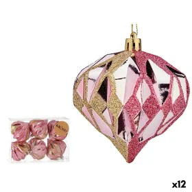 Set of Christmas balls Diamond Pink Golden Plastic 8 x 9 x 8 cm (12 Units) by Krist+, Christmas - Ref: S3627577, Price: 51,65...