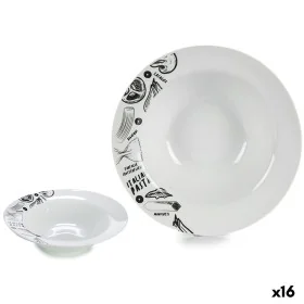 Pasta Dish White Black 23 x 6,5 x 23 cm Porcelain (16 Units) by BigBuy Home, Plates and dishes - Ref: S3628432, Price: 59,30 ...