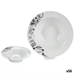 Plato para Pasta Blanco Negro 23 x 6,5 x 23 cm Porcelana (16 Unidades) de BigBuy Home, Platos y fuentes - Ref: S3628432, Prec...