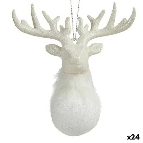 Christmas bauble Reindeer White Plastic Glitter 14 x 15,5 x 7 cm (24 Units) by Krist+, Christmas - Ref: S3629189, Price: 38,7...