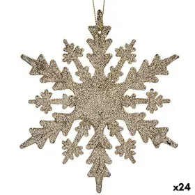 Adorno Navideño Copos de nieve Champagne Plástico Purpurina 15 x 15 x 0,2 cm (24 Unidades) de Krist+, Navidad - Ref: S3630052...