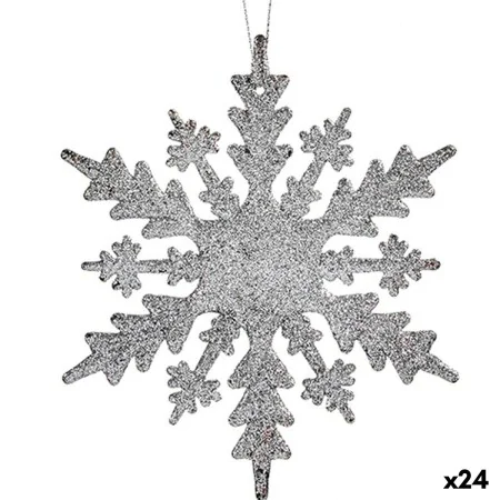 Adorno Navideño Copos de nieve Plateado Plástico Purpurina 15 x 15 x 0,2 cm (24 Unidades) de Krist+, Navidad - Ref: S3630053,...