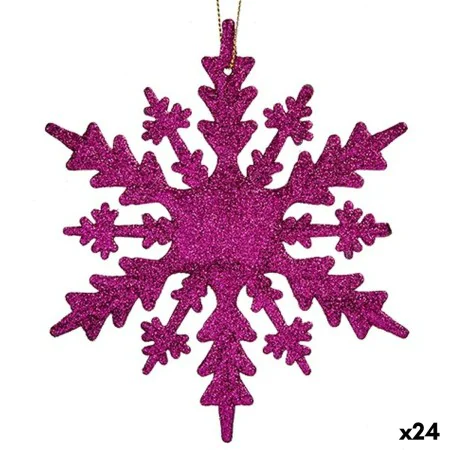 Christmas bauble Snowflakes Fuchsia Plastic Glitter 15 x 15 x 0,2 cm (24 Units) by Krist+, Christmas - Ref: S3630168, Price: ...