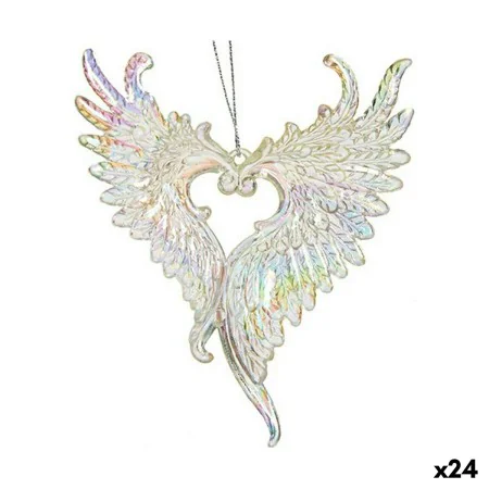 Christmas bauble Angel Wings Mother of pearl Plastic Glitter 12 x 13 x 2,5 cm (24 Units) by Krist+, Christmas - Ref: S3630169...