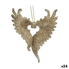 Christmas bauble Angel Wings champagne Plastic Glitter 12 x 13 x 2,5 cm (24 Units) by Krist+, Christmas - Ref: S3630171, Pric...