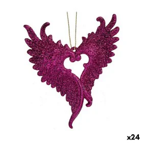 Christmas bauble Angel Wings Fuchsia Plastic Glitter 12 x 13 x 2,5 cm (24 Units) by Krist+, Christmas - Ref: S3630172, Price:...