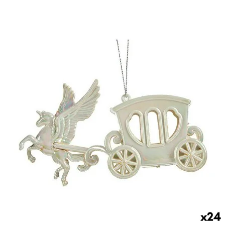 Christmas bauble Magical Carriage Mother of pearl Plastic Glitter 15 x 8,5 x 4,5 cm (24 Units) by Krist+, Christmas - Ref: S3...