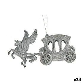 Christmas bauble Magical Carriage Silver Plastic Glitter 15,5 x 8,5 x 4,5 cm (24 Units) by Krist+, Christmas - Ref: S3630181,...