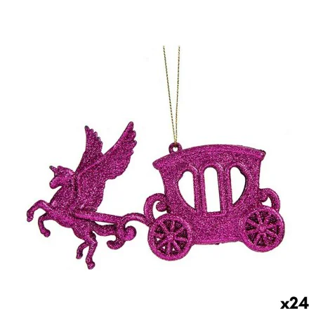 Christmas bauble Magical Carriage Fuchsia Plastic Glitter 15 x 8,5 x 4,5 cm (24 Units) by Krist+, Christmas - Ref: S3630183, ...