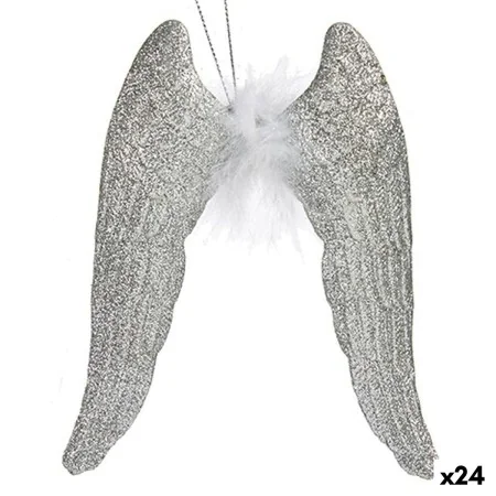 Décorations de Noël Ailes d'ange Argenté Plastique Paillettes 12,5 x 15 x 2,5 cm (24 Unités) de Krist+, Noël - Réf : S3630186...