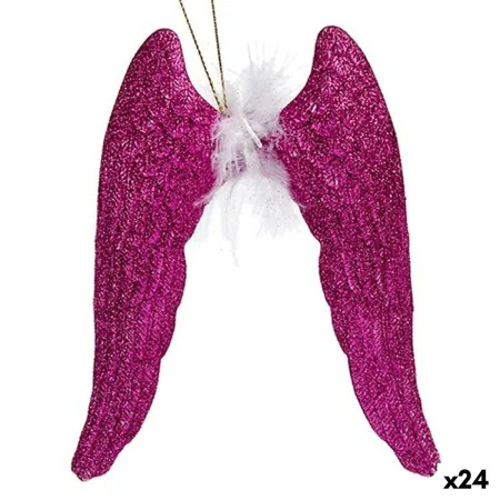 Décorations de Noël Ailes d'ange Fuchsia Plastique Paillettes 12,5 x 15 x 2,5 cm (24 Unités) de Krist+, Noël - Réf : S3630188...