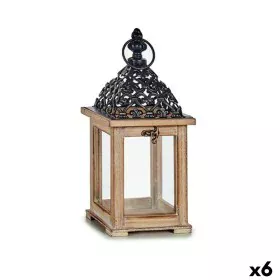 Lanterne Noir Naturel Bois 13 x 29 x 13 cm Grille (6 Unités) de Gift Decor, Bougeoirs et chandeliers - Réf : S3630209, Prix :...