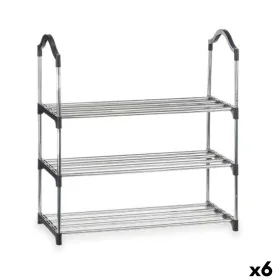 Shoe Rack 3 Shelves Silver 58 x 26 x 58 cm Black Metal (6 Units) by Kipit, Wardrobe storage accessories - Ref: S3630448, Pric...