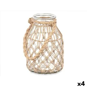 Candleholder Tin Transparent Natural Glass Rope 17 x 25 cm (4 Units) by Gift Decor, Candelabras and candle holders - Ref: S36...