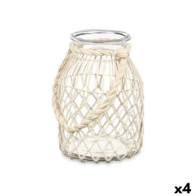 Portavelas Bote Blanco Transparente Vidrio Cuerda 20 x 30 cm (4 Unidades) de Gift Decor, Candelabros y portavelas - Ref: S363...