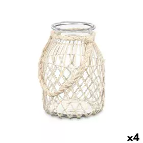 Portavelas Bote Blanco Transparente Vidrio Cuerda 20 x 30 cm (4 Unidades) de Gift Decor, Candelabros y portavelas - Ref: S363...