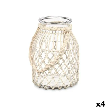 Candleholder Tin White Transparent Glass Rope 20 x 30 cm (4 Units) by Gift Decor, Candelabras and candle holders - Ref: S3630...